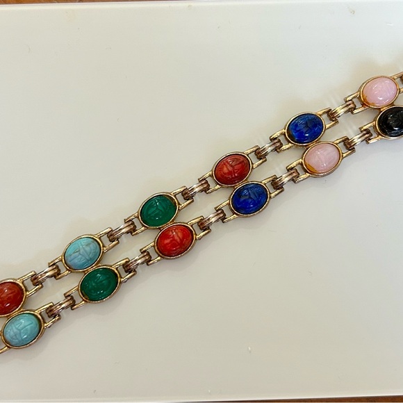 Elegant Double Row Multi-Color Scarab Bracelet - Picture 1 of 13